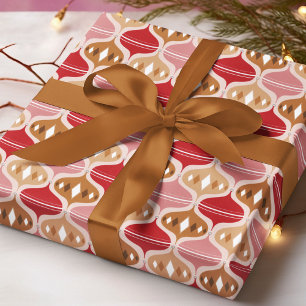 Retro Red Pink Gold Christmas Bauble Pattern Wrapping Paper