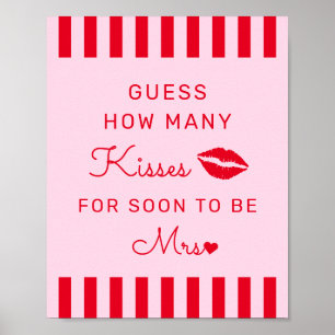 Retro Red & Pink Guess How Many Kisses Game Sign