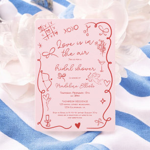 Retro Red Pink Love in the air bridal shower Invitation