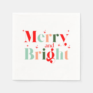 Retro Red Pink & Mint Merry and Bright Christmas Napkin