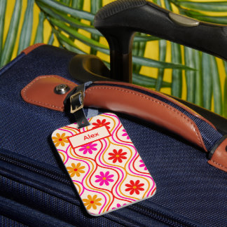 Retro Red Pink Orange Flowers on Ogee custom  Luggage Tag