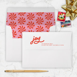 Retro Red Pink Pinwheels Christmas Return Address Envelope
