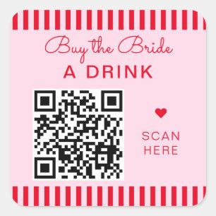 Retro Red & Pink Stripes Bachelorette QR Code Square Sticker