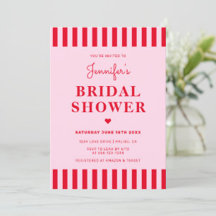 Retro Red & Pink Stripes Bridal Shower Invitation