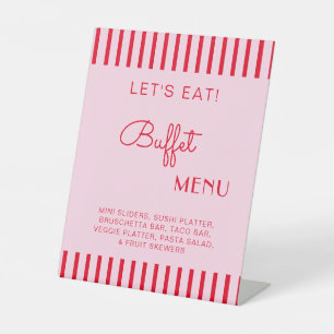 Retro Red & Pink Stripes Buffet Menu Bachelorette Pedestal Sign
