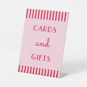 Retro Red & Pink Stripes Cards & Gifts Pedestal Sign