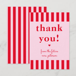 Retro Red & Pink Stripes From Future Mrs Thank You Card