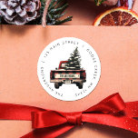 Retro Red Plaid Christmas Truck Custom Family Name Classic Round Sticker<br><div class="desc">Add a personal touch to your presents with our retro red plaid Christmas truck gift stickers! Featuring your custom family name,  they bring festive charm and nostalgia to all your holiday gift wrapping.</div>