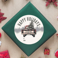 Retro Red Plaid Christmas Truck Custom Family Name