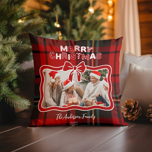 Retro Red Plaid Whimsical Christmas  Cushion (Creator Uploaded)