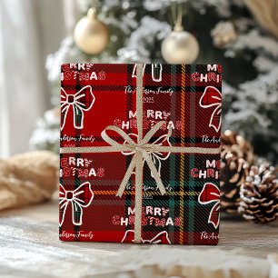 Retro Red Plaid Whimsical Christmas Wrapping Paper