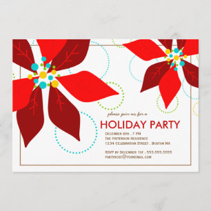 Retro Red Poinsettia Christmas Holiday Party Invitation