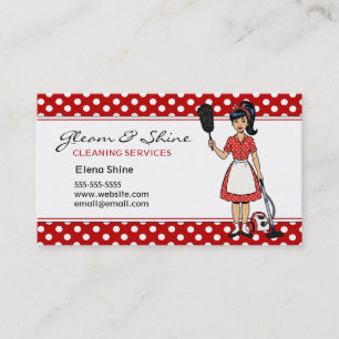 Retro Red Polka Dot Cleaner Cleaning Lady Service Business Card