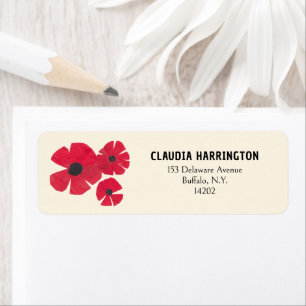 Retro Red Poppies Original Art Cute Return Address