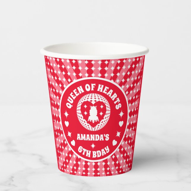 Retro Red Queen Of Hearts Birthday Paper Cups (Front)