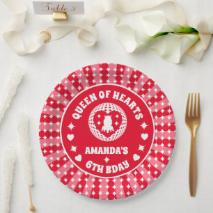 Retro Red Queen Of Hearts Birthday Paper Plate