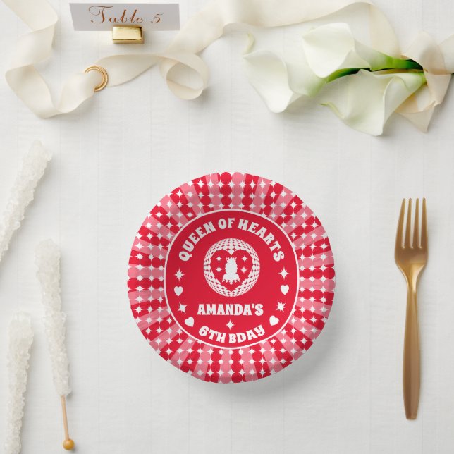 Retro Red Queen Of Hearts Birthday Paper Plate (Wedding)