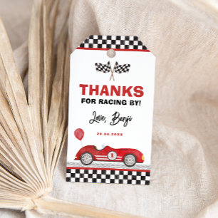 Retro Red Race Car Fast One Boy Birthday Favours Gift Tags