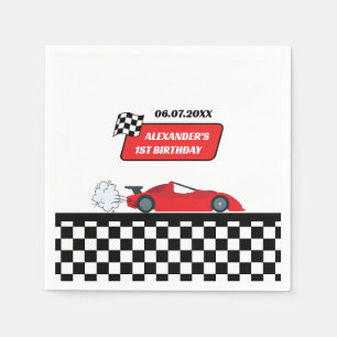 Retro red race car racing boy 1ST birthday  Napkin