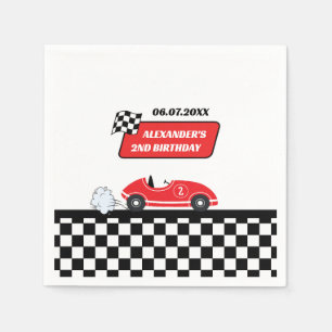 Retro red race car racing boy 2nd birthday napkin