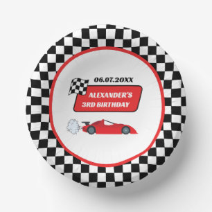 Retro red race car racing boy 3rd birthday  paper plate