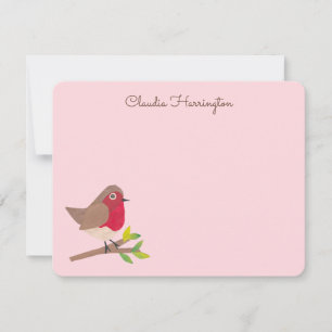 Retro Red Robin Hand-Illustrated Pastel Pink Card