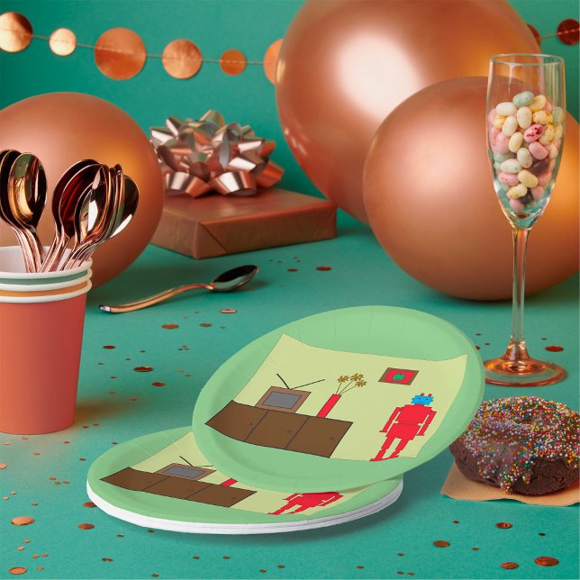 Retro Red Robot Paper Plate (Creator Uploaded)