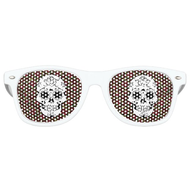 Retro red rockabilly sugar skull sunglasses (Front)