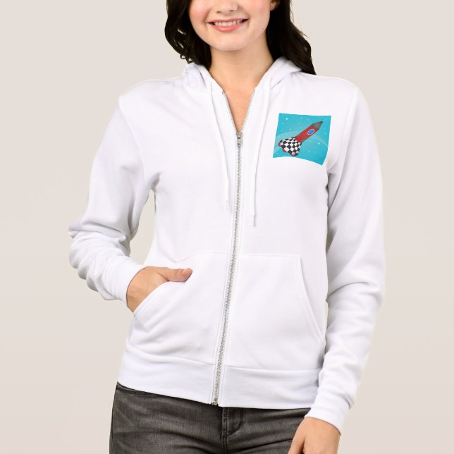 Retro Red Rocket Ship in Space Galactic Hoodie (Front)