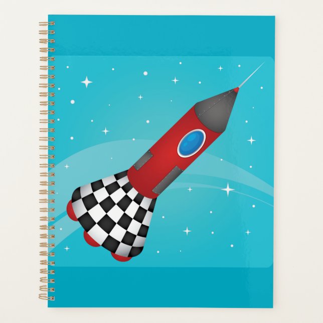 Retro Red Rocket Ship in Space Galactic Planner (Front)