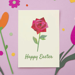 Retro Red Rose Cute Vintage-Inspired Easter Holiday Card