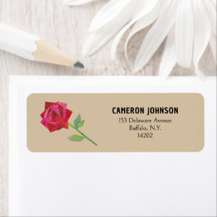 Retro Red Rose Kraft Taupe Romantic Return Address