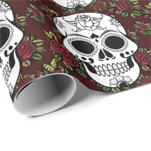 Image of retro red roses Wrapping Paper sugar skull