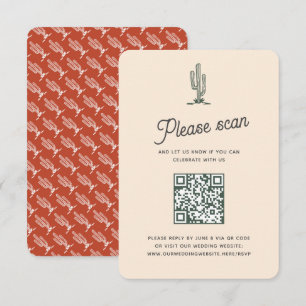 Retro Red Saguaro Cacti Desert Wedding QR Code RSVP Card