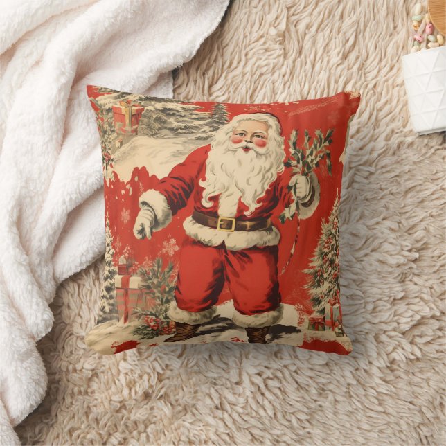 Retro Red Santa Claus Cushion (Blanket)