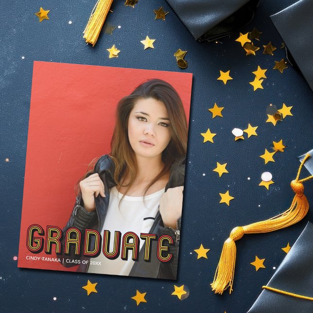 Retro Red Script Unique Graduate Photo Graduation Announcement (Creator Uploaded)