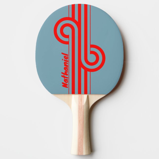 Retro Red Sea Stripe Loop with Name Ping Pong Paddle (Back)