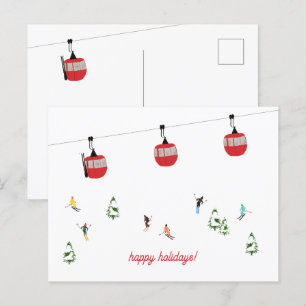 Retro Red Ski Gondola Lift Holiday Postcard