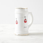 Retro Red Ski Gondola Lift Personalised Beer Stein<br><div class="desc">Minimalist red gondola lift design for skiers and skiing enthusiasts. Red ski gondola is perfect personalised festive Christmas holiday gift for him or her. Xmas ski skiing skier gifts.</div>