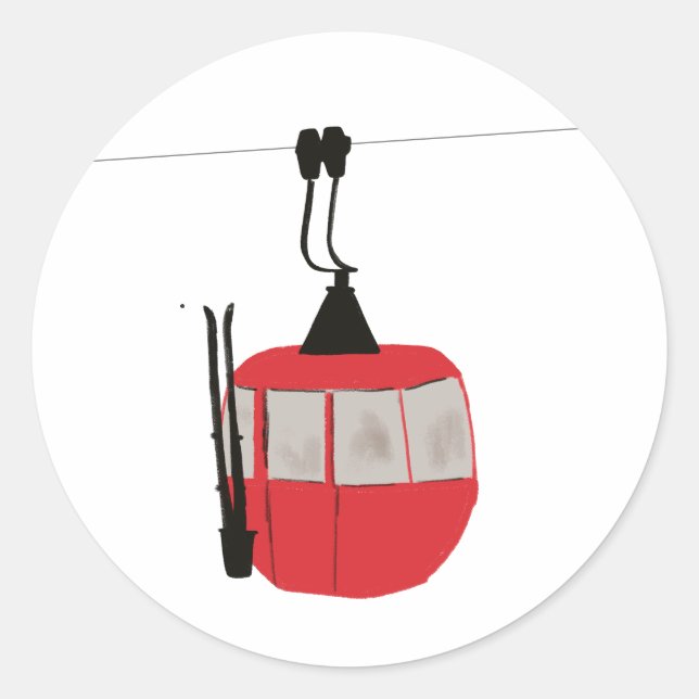 Retro Red Ski Gondola Lift Personalised Classic Round Sticker (Front)