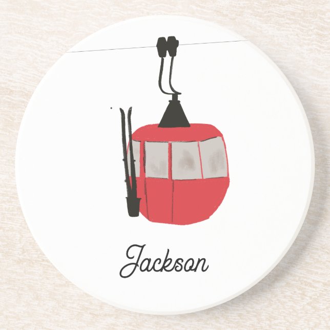 Retro Red Ski Gondola Lift Personalised Coaster (Front)