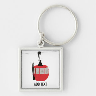 Retro Red Ski Gondola Lift Personalised Key Ring