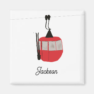 Retro Red Ski Gondola Lift Personalised Magnet