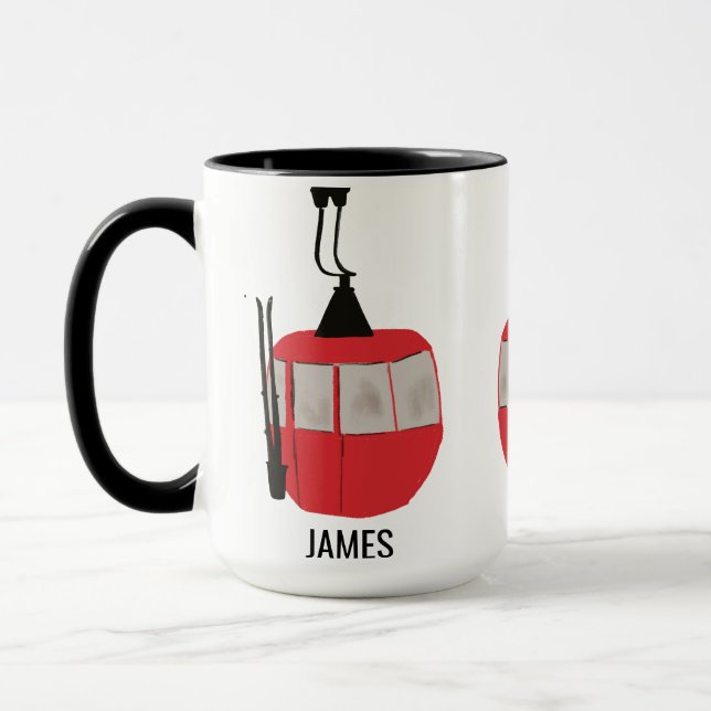 Retro Red Ski Gondola Lift Personalised Mug (Left)