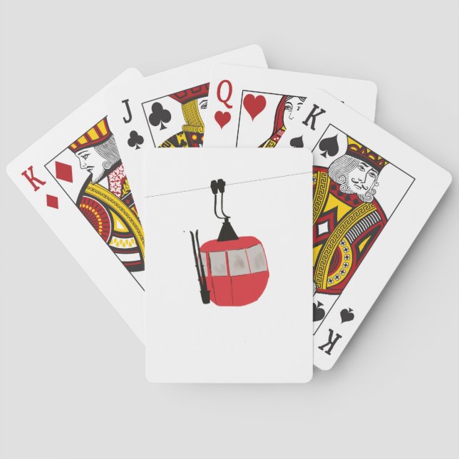 Retro Red Ski Gondola Lift Personalised Playing Cards (Back)