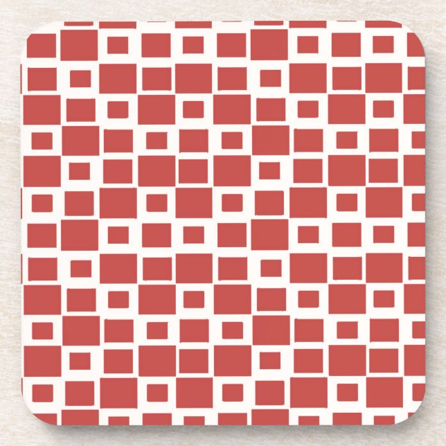 Retro Red Squares Pattern Coaster (Front)