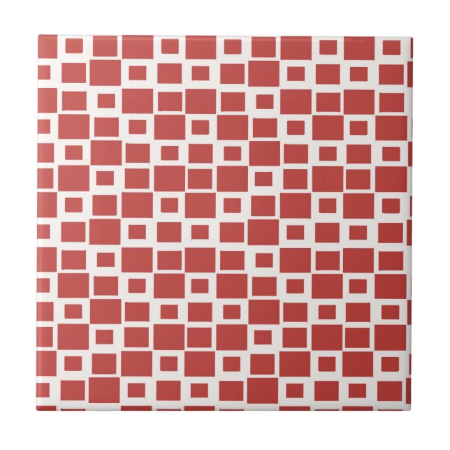 Retro Red Squares Pattern Tile (Front)