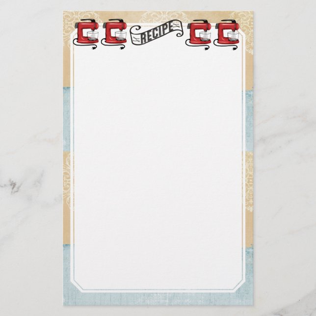 Retro red stand mixer recipe card stationery (Front)