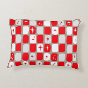 Retro Red Starbursts Accent Pillow
