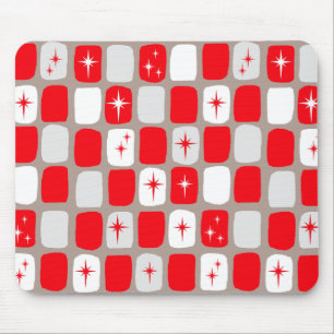 Retro Red Starbursts Mousepad